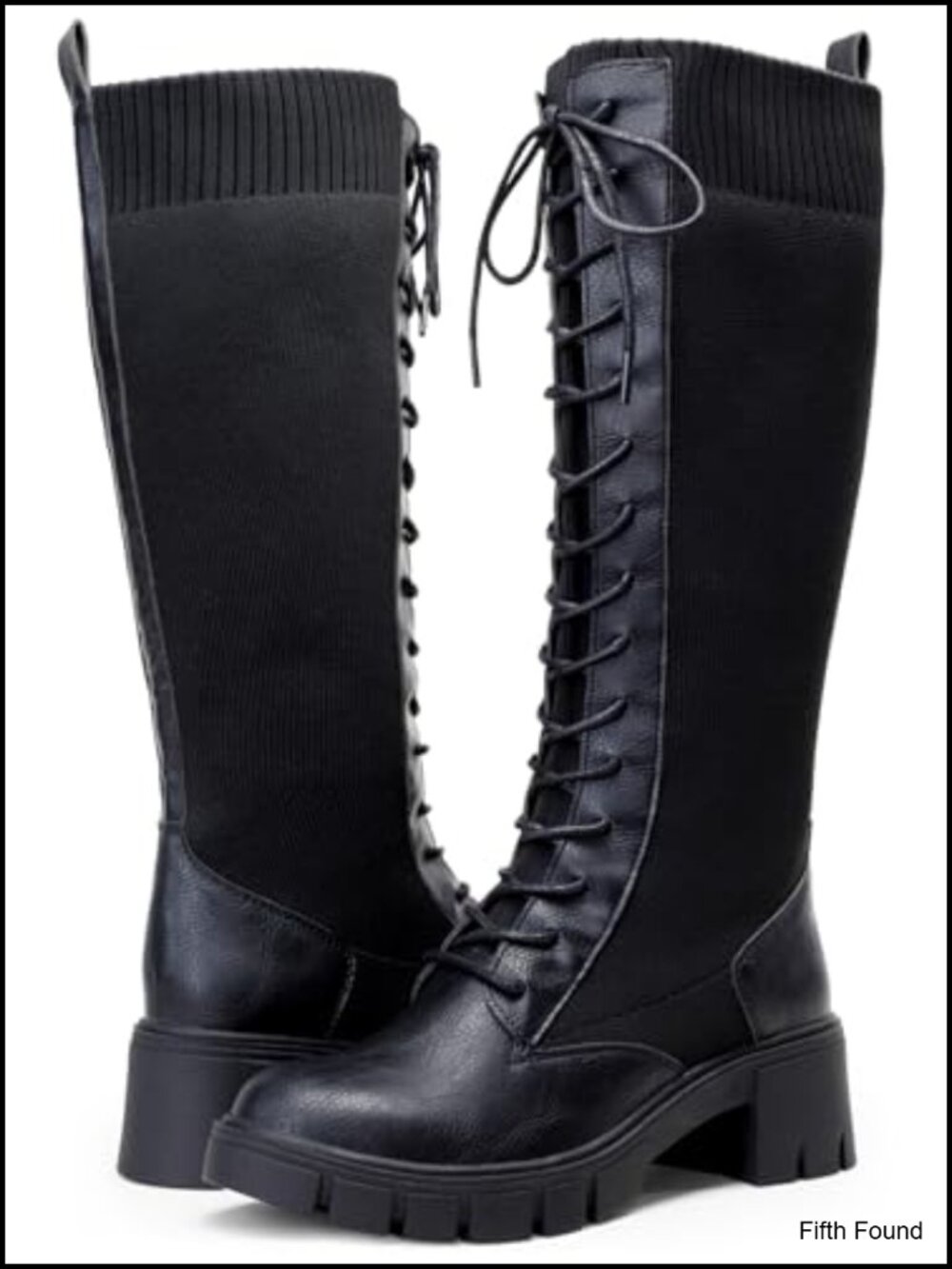 Lace Up Platform Chunky Heel Knee High Combat Boots